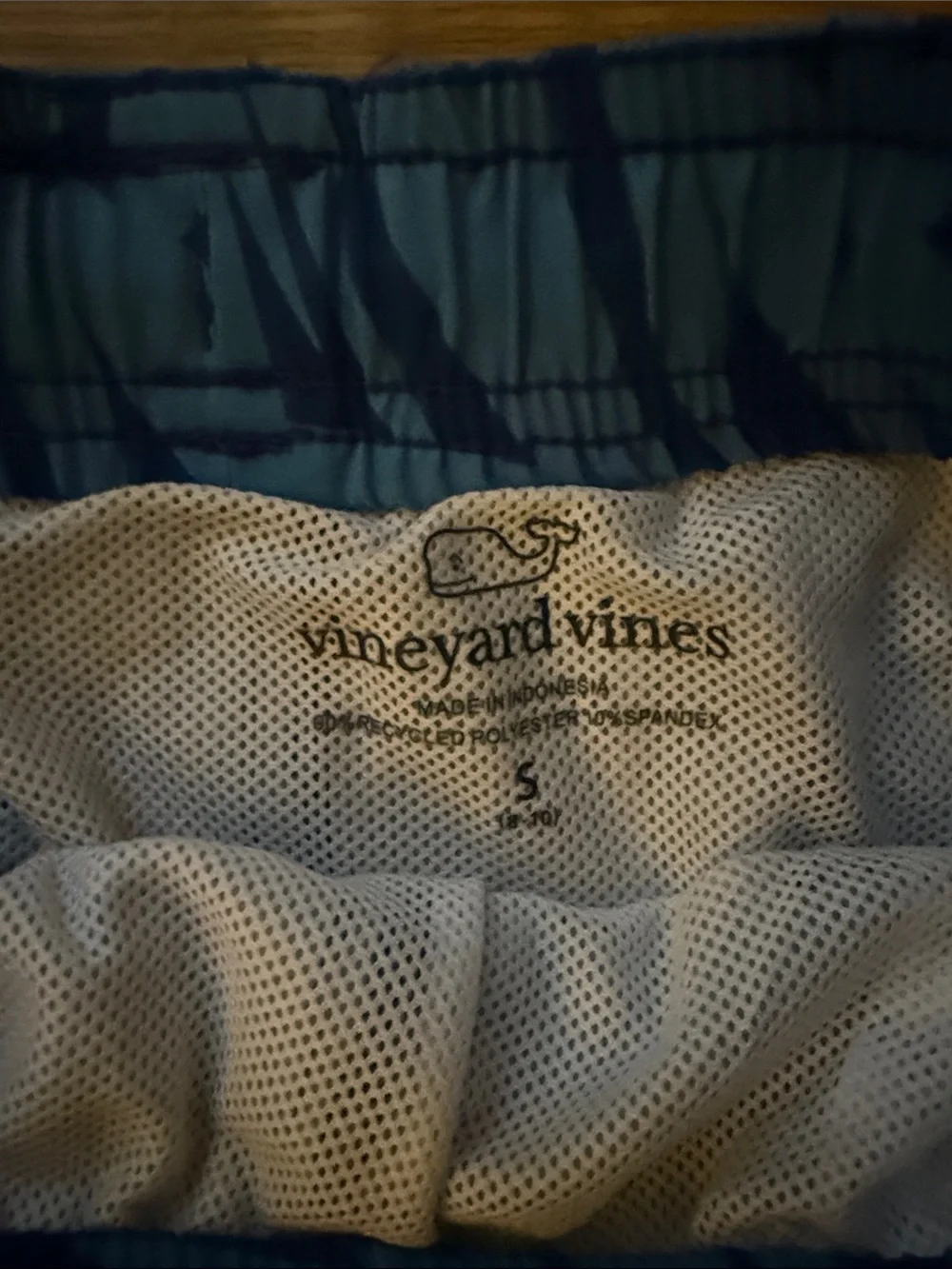 Vineyard Vines Blue Tropical Print Swim Shorts with Neon Drawstring